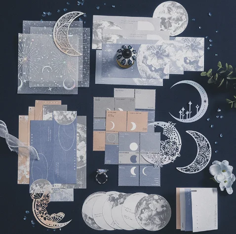 63PCS Moon Embellishment Scrapbook Paper Packs for Journaling