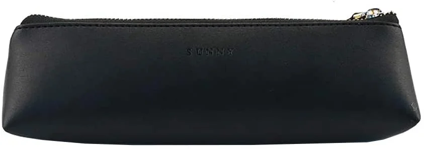 Pencil Bag Pen Case Cosmetic Makeup Bag Pen Pencil Stationery Pouch Bag Case/PU Leather Small Pencil Pouch Students Stationery Pouch Zipper Bag for Pens, Pencils, Markers (Black)