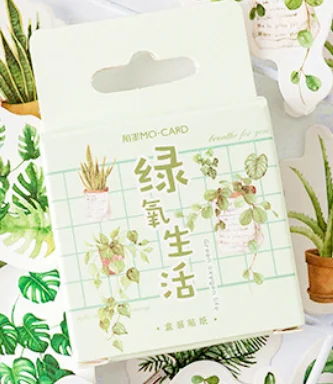 Mini Size Laptop Stickers, 45pcs Doraking DIY Decoration Green Plants Stickers for Laptop Planners Scrapbook Suitcase Diary Notebooks Album, Dimension Less 44mm Including Repeat(Green Life)
